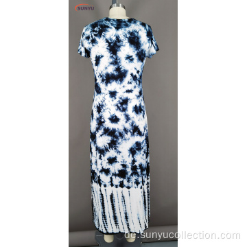 Ladies Polyester Jersey Kurzarm langes Kleid